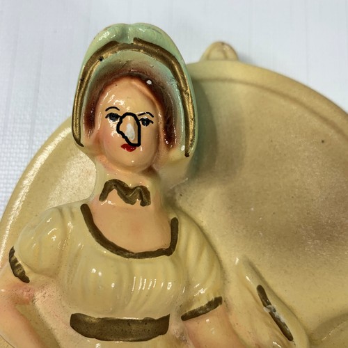 50s Courting Couple Chalkware Plaques Wall Décor Pearlescent Pastels Vtg MCM - Picture 3 of 4