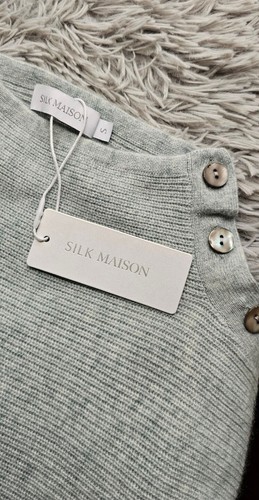 Silk Maison Slouchy Knitted Cashmere Blend Pullover in Lake Green (Aqua Blue) S - Picture 12 of 14