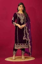 Purple Color New Designer Heavy Viscose Velvet Salwar Kameez With Dupatta