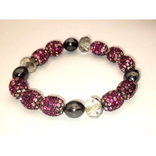 Pulsera elástica gruesa de vidrio y metal con estrás rosa - Imagen 4 de 5
