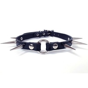 Gothic-Punk-Spiked-Black-Vinyl-Patent-Leather-O-Ring-Bondage-Collar-Choker