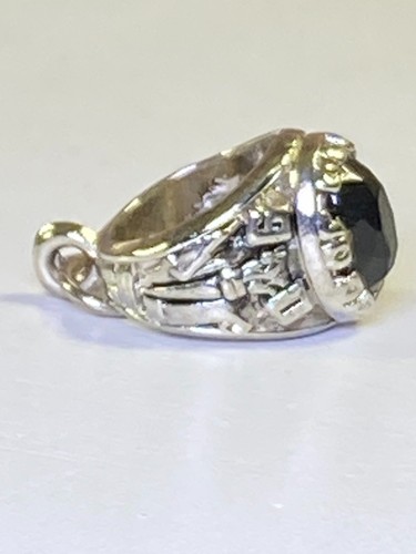 HS Silver tone Class Ring Charm Glass Imitation Gumball 1990 Black NOS Vintage - Picture 3 of 8