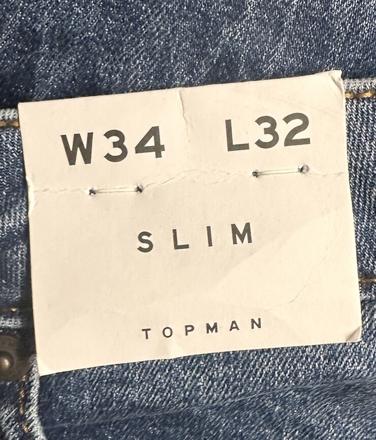 NWT Topman Mens Slim Fit Medium Wash Jeans Denim Button Fly Size 34x32