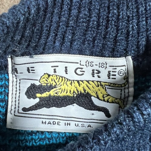 Vintage 80s Le Tigre Abstract Tiger Stripes AOP Knit Pattern Sweater Youth Large - Picture 4 of 4