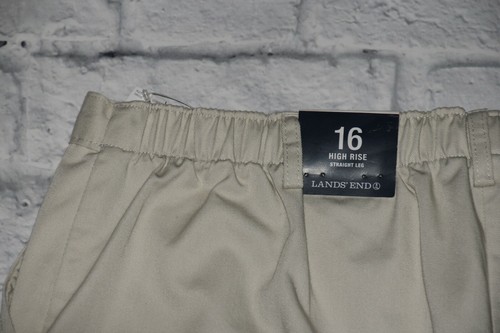 NEU MIT ETIKETT LANDS' END 16 HOHE TAILLE GERADES BEIN BEIGE ELASTISCHER RÜCKEN TWILL CHINO HOSE - Bild 11 von 12