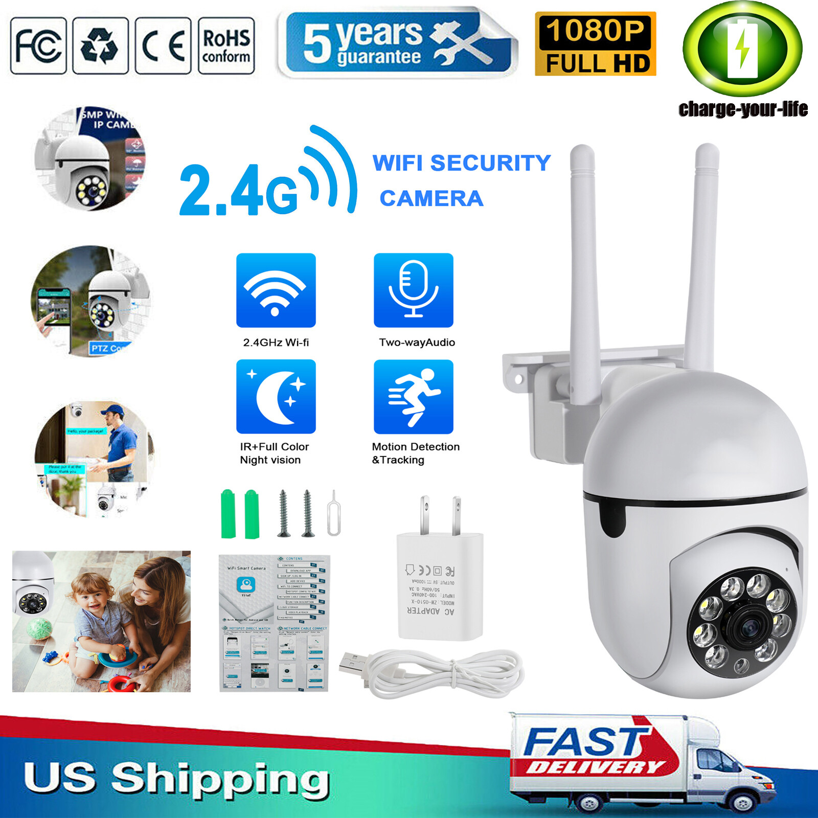 2024 1080P HD Wireless WiFi Security Camera System with Night Vision