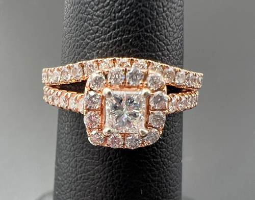 NEIL LANE 14K RG ROSE GOLD .80TCW PRINCESS HALO DIAMOND ENGAGEMENT RING BAND SET - Picture 2 of 10