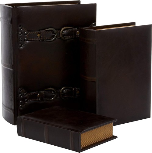 Elegant Stackable Book-Shaped Keepsake Boxes - Set of 3 Rustic Brown Design - Picture 3 of 10