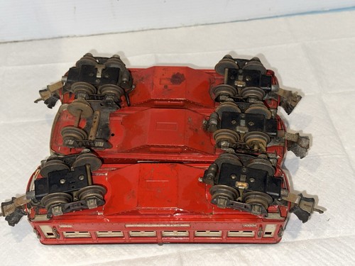 Coches de pasajeros Lionel de preguerra calibre O 2600.2601.2602 rojos - Imagen 10 de 10