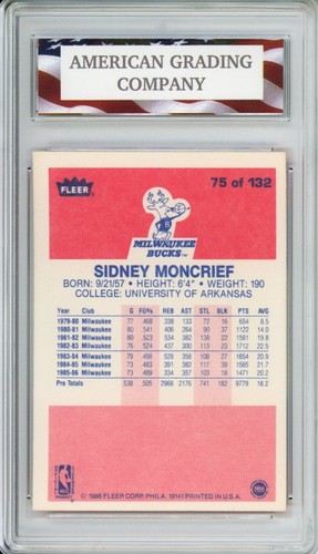 1986 Fleer Basketball #75 Sidney Moncrief AGC 9 Mint Milwaukee Bucks - Picture 2 of 2