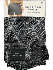 NWT AMERICAN EAGLE Satin Pocket Boxer Sz XS-S-M-L-XL Black Spider Webs #17