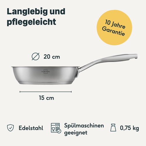 SILBERTHAL Edelstahl Pfanne Unbeschichtet - Induktion - Profi Bratpfanne 20 cm - Bild 7 von 8