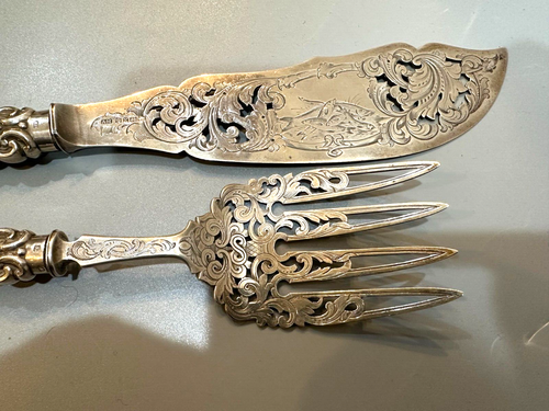 Vintage komplett Sterlingsilber Fisch Servieren 10,5 Zoll Gabel 13,25 Zoll Messer England 318gr - Bild 3 von 7