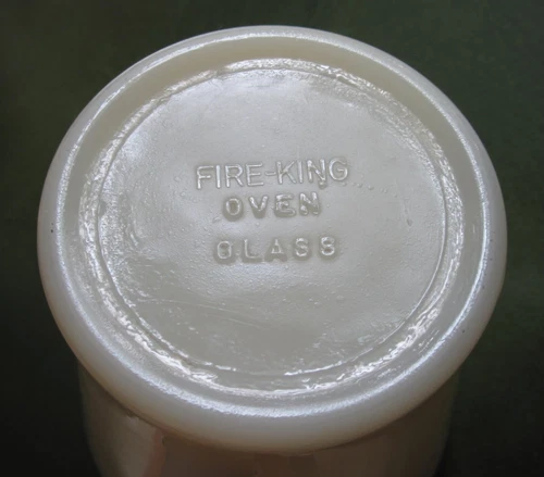 FIRE-KING OVEN GLASS - Ivory - Block Letters - Coffee Mug - D Handle - 1940s