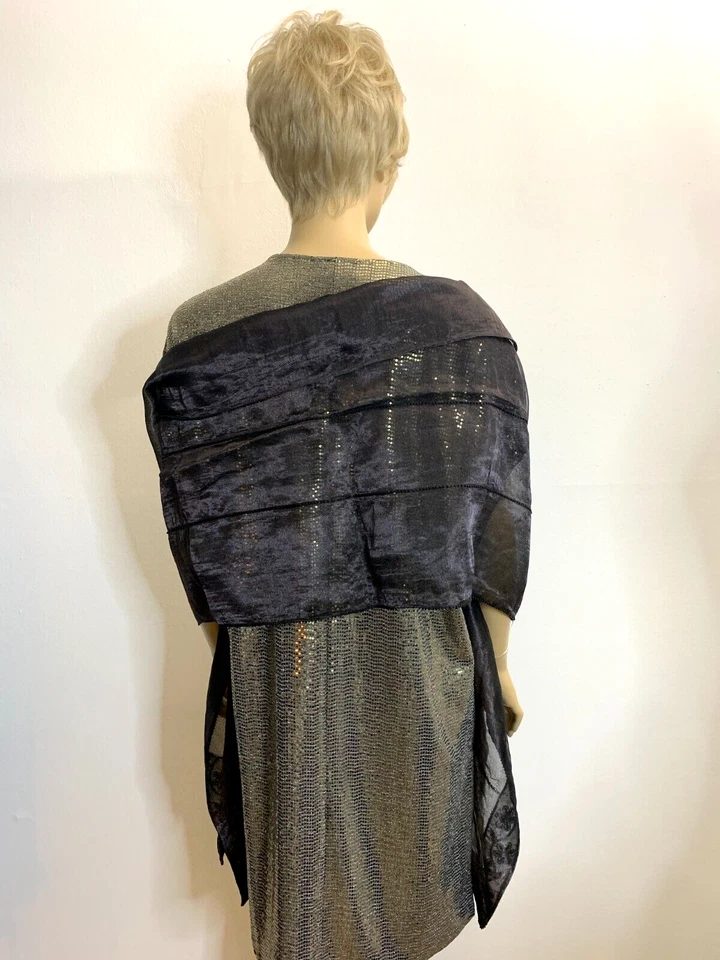 Lantejoulas Ralph Lauren preto de seda com miçangas noite coquetel cachecol xale envoltório - Imagem 4 de 4