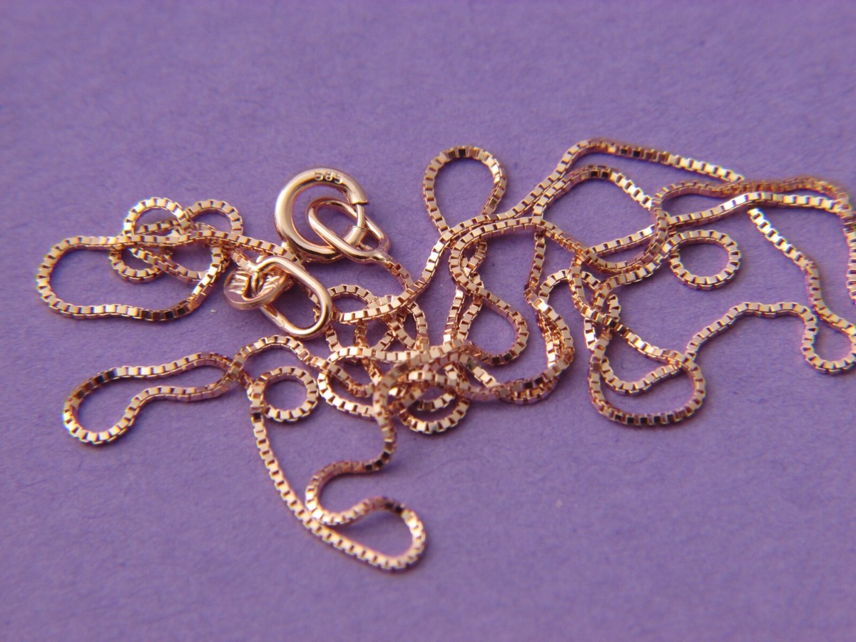 Solid 14K Rose Gold thin Box Chain Necklace real 14 karat gold