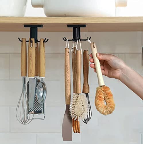 2 Pack Rotating Kitchen Utensils Hooks Rack for Spoons Pots Rags Organizer - Picture 1 of 1