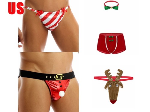 Sexy Herren Sexy Unterwäsche Boxershorts Weihnachten Weihnachtsmann T-Back Kostüm * - Bild 4 von 36