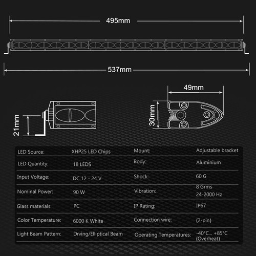 Barra de luces LED de trabajo de 20 pulgadas 90 W punto inundación conducción niebla todoterreno blanco SUV camión ATV - Imagen 11 de 12