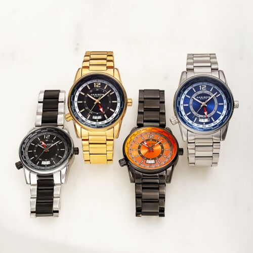 Bracciale Uomo Akribos XXIV AK1021 Quarzo GMT Multifunzione Acciaio Inox wa - Foto 2 di 22