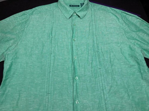 Cubavera Mens Lounge Button Short Sleeve Green Linen Cotton Shirt 2XL XX XXL