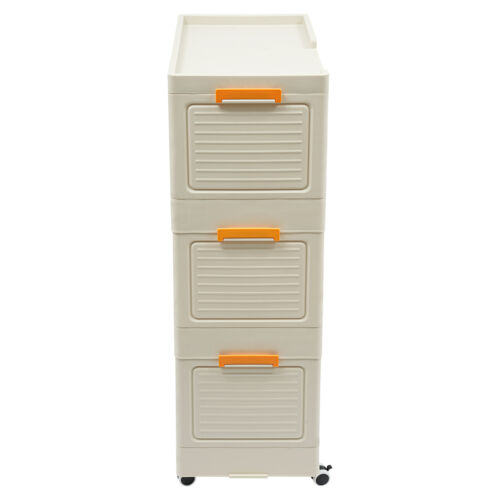 Folding Storage Cabinet 3 Tiers Floor Standing Cabinet with Wheels & 6 Hooks - Picture 6 of 19