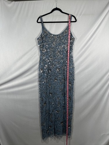 Nuevo con etiquetas Vestido Mac Duggal [10] 5477 Floral Adornado Cuello Redondo Azul Pizarra #S1601 - Imagen 6 de 14