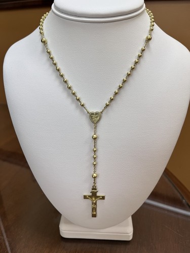 14k Gelbgold 15" INRI Kruzifix Rosenkranz Perlenkette Halskette 13,3 Gramm - Bild 4 von 7