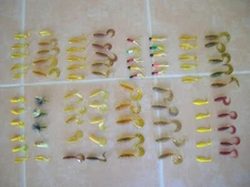 80 unused Fishing Tackle Lures lot Curly Tail Grub Worm Soft Jelly Sparkle +more