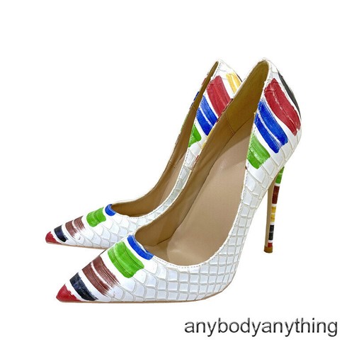 Modische Damenschuhe spitz zulaufende High Heels Pumps Schlangenleder farbig Graffiti - Bild 1 von 13