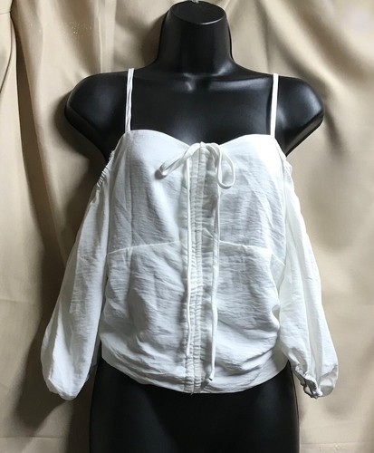 Zaful White Blouse Spaghetti Straps Short Sleeves Sz M NEW - Picture 2 of 5