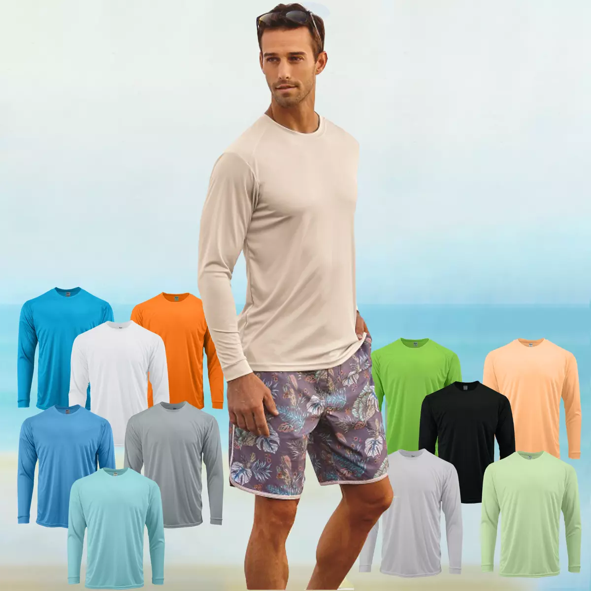 Sun Protection Long Sleeve Microfiber Sun Shirt UV SPF 50+ Fishing / Swim  Shirt