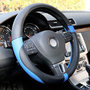 Blue Universal 15 inch Microfiber Leather Auto Car Steering Wheel Cover 