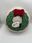 Pottery Barn Peanuts Snoopy Christmas Wreath Round Cotton Pillow 14 in.