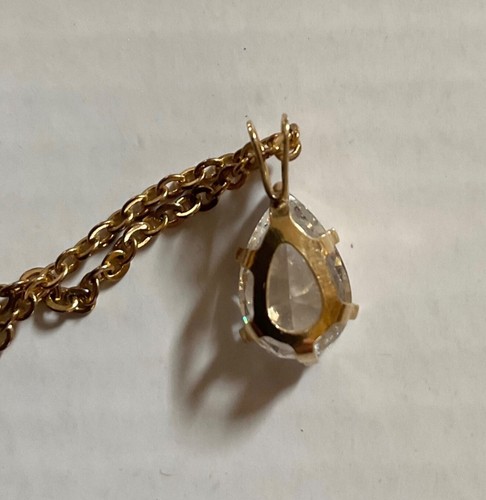 Pear Shaped Teardrop Cubic Zirconia Pendant Necklace with Gold Tone Chain - Picture 12 of 13