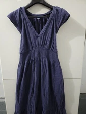 Old Navy Dress Womens S Blue Maxi Flare Swing Empire Gauze Cotton Plunge Pocket