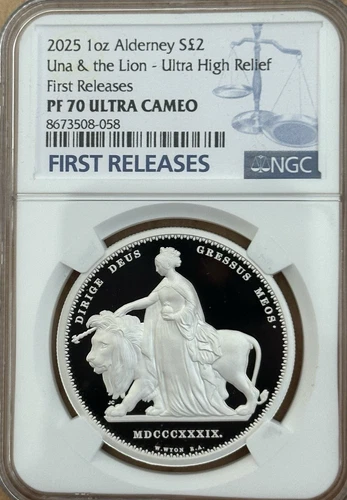 2025 Alderney UNA and LION 1oz Silver Proof Ultra High Relief First Rel NGC PF70
