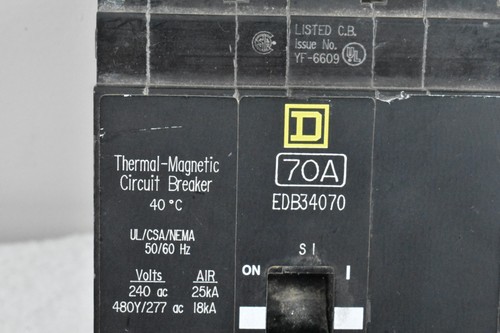 Quadrato D EDB34070 70A 480/277V 3P Interruttore automatico 3 poli - Foto 2 di 8