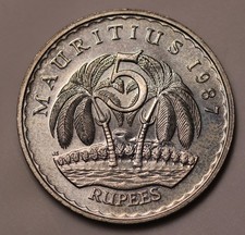 1987 Mauritius 5 Rupees Seewoosagur Ramgoolam Unc Coin KM# 56