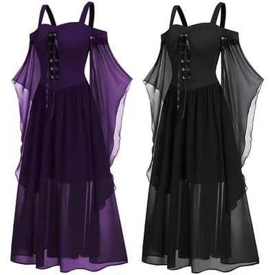 Damen Punk Gothic Halloween Karneval Cosplay Kostüm Hexen Lang Partykleid L~5XL - Bild 1 von 4