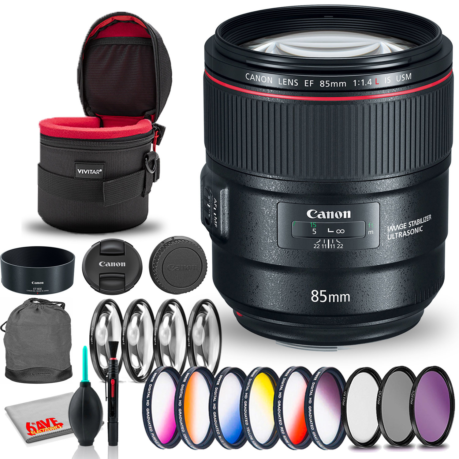 Комплект объективов Canon EF 85mm f/1.4L IS USM + набор для чистки, комплект фильтров и мягкий чехол