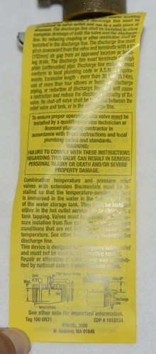 Watts LF100XL 3/4 Inch Temperature Pressure Safety Relief Valve - Picture 5 of 10