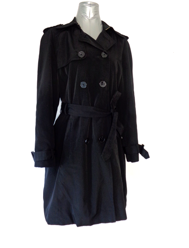 London Fog Womens Classic Black Double Breasted Trench Coat Belted Pockets Sz L - Bild 1 von 9