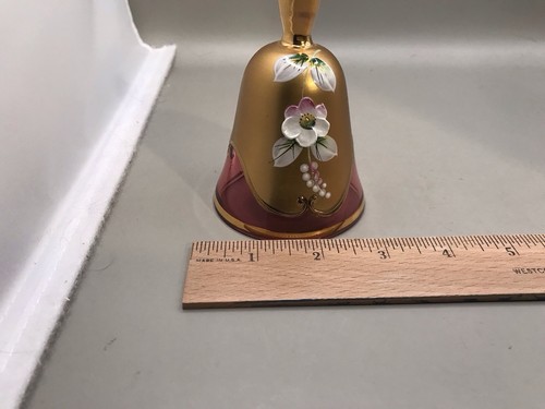 Bohemia Glan Made In Czechoslovakia Cranberry Bell With Gold And White Flower - Picture 4 of 8