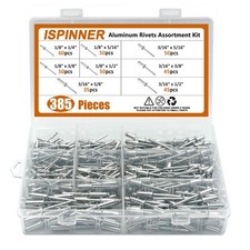 ISPINNER 385pcs 8 Sizes Aluminum Blind Rivets, Pop Rivets Assortment Kit (Sil...