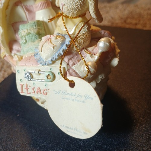 Artisan Flair Baby Shower è una bambina nastro rosa vimini bacino biberon coniglietto - Foto 4 di 10