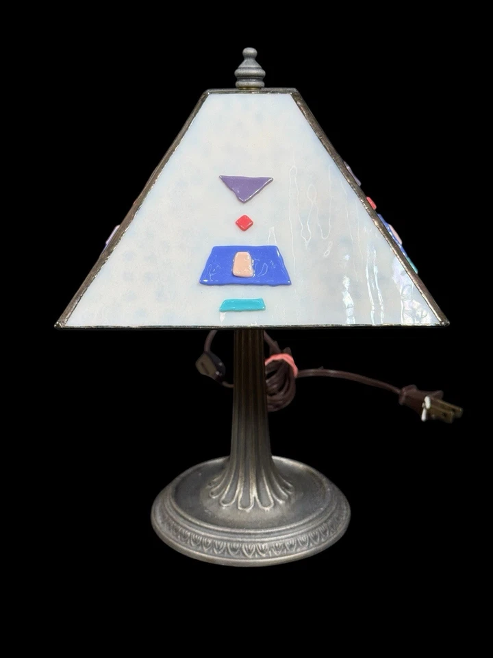 Tiffany Style Glass Overlay Stained 10” Desk/Table Lamp Geometric Shapes Modern - Image 4 of 4