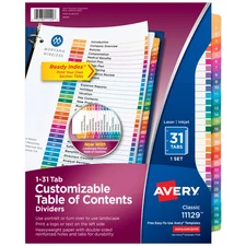 Index Dividers,T/Contents,1-31 Tab,3HP,8-1/2"x11" ,1/ST,Multi