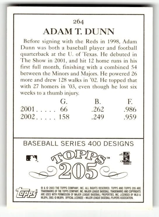 2003 Topps 205 #264 Adam Dunn - Image 2 of 2
