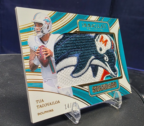 2024 Panini Immaculate Tua Tagovailoa Gold Jumbo Retro Dolphins Logo* READ🔥🐬🔥 - Picture 4 of 8